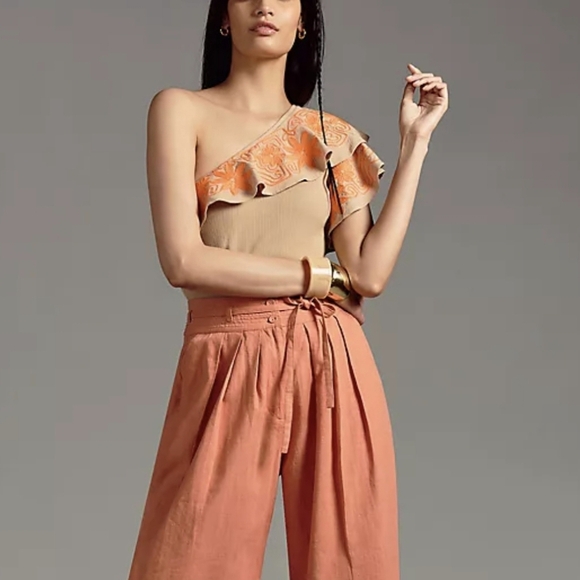 Anthropologie, New, Dolan Linen Blend Rib Knit Embroidered Ruffle Top Size XL - Picture 14 of 14